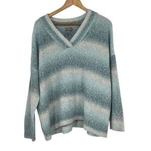 Chico's Blue Green Marled V-Neck Lightweight Sweater Size XL Coastal Cool Casual